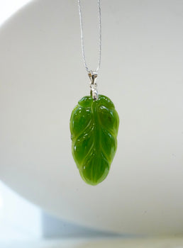 Genuine Canadian Polar Jade Leaf Pendant Necklace | #5086