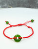 Top Grade Siberian Jade Peace Buckle Bracelet Ping An Kou Red Cord Natural Jade 14K Solid Gold|#1350