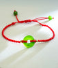 Top Grade Siberian Jade Peace Buckle Bracelet Ping An Kou Red Cord Natural Jade 14K Solid Gold|#1350