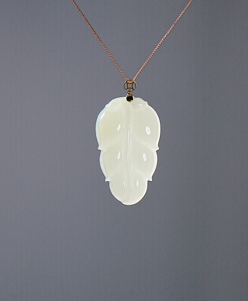 18k White Jade Leaf Pendant #2032