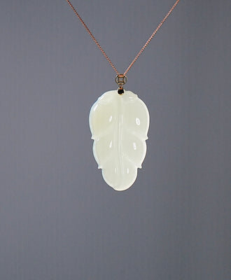 18k White Jade Leaf Pendant #2032