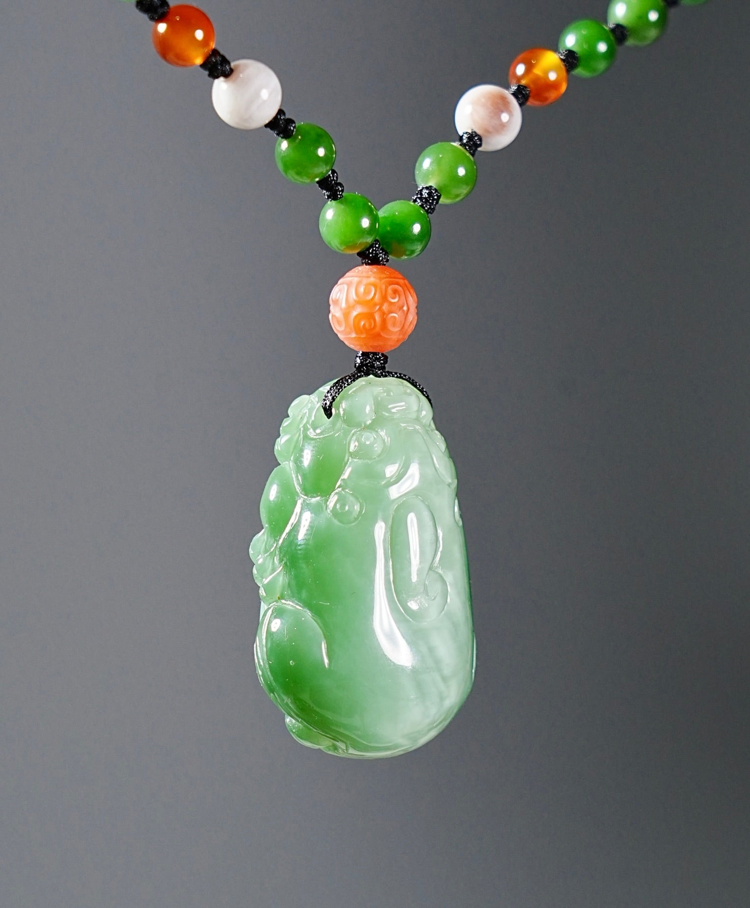 Siberian Chatoyant Jade Pixiu Necklace #1663