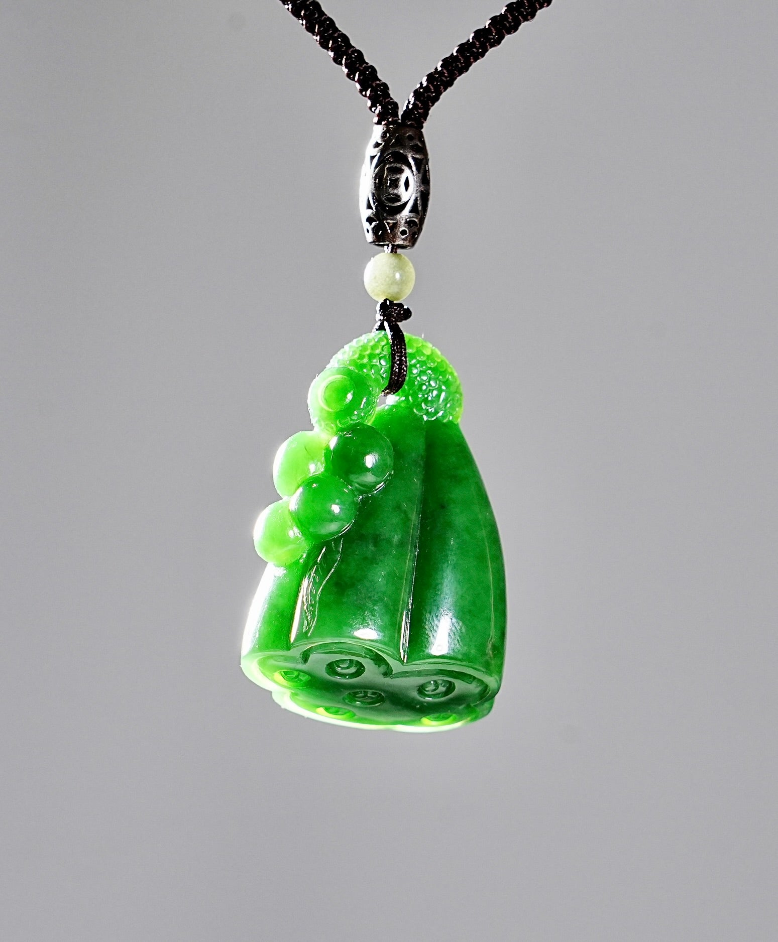 Hand-Carved Lotus Seedpod Jade Pendant #2015