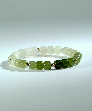 14k Gradient Green Jade Beaded Bracelet #1019