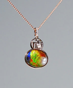 Canadian Ammolite Hulu Gourd Pendant in 18K Gold |Spiritual Wealth Charm Necklace | Meaningful Jewelry Gift|#2053