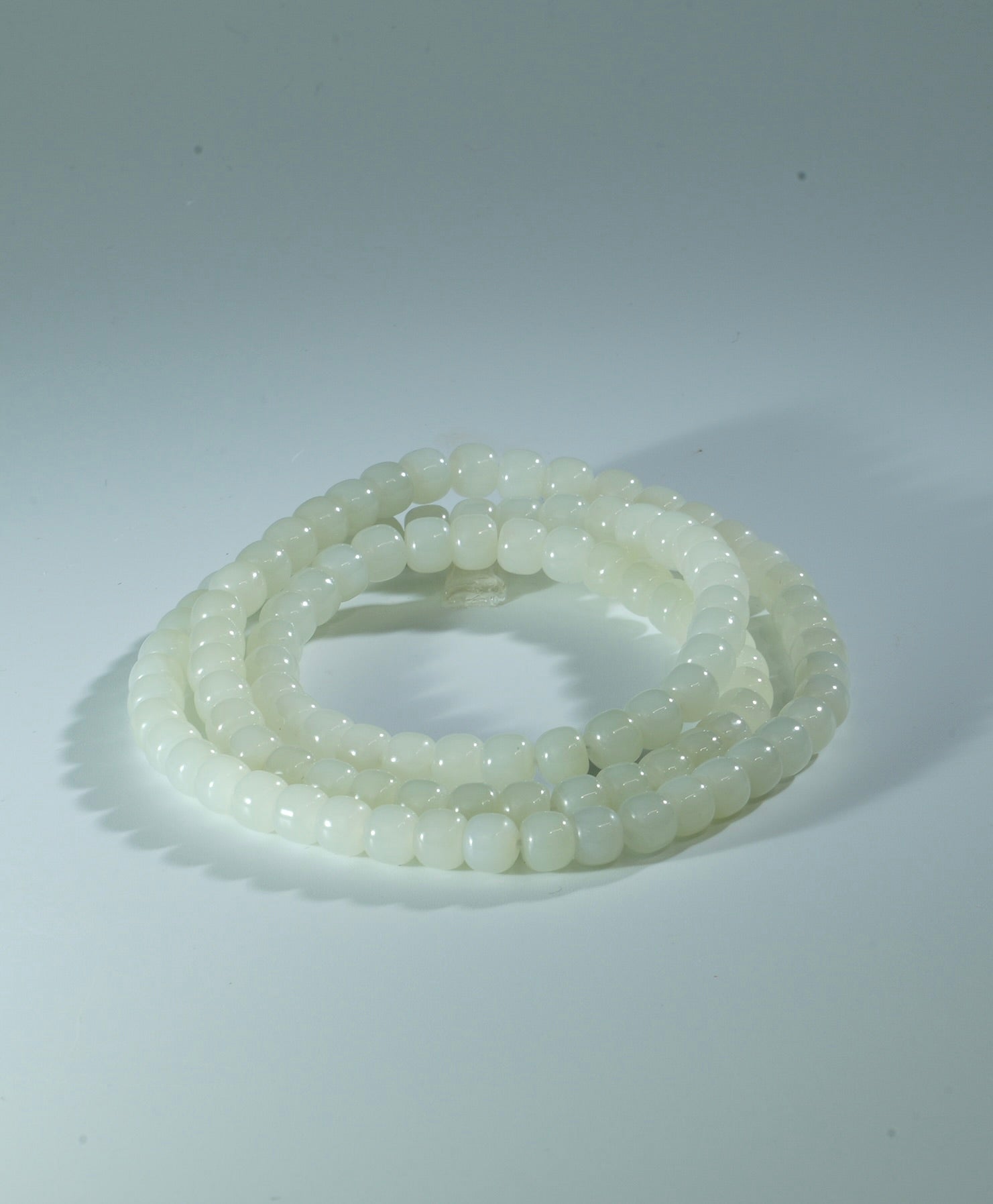 7mm 108 White Jade Beaded Necklace #1817