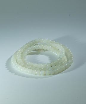 White Jade Beaded Necklace 7mm 108 Beads Natural Jade #1817