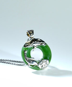 PI Harmony Jade Lotus&Fish Pendant #1126