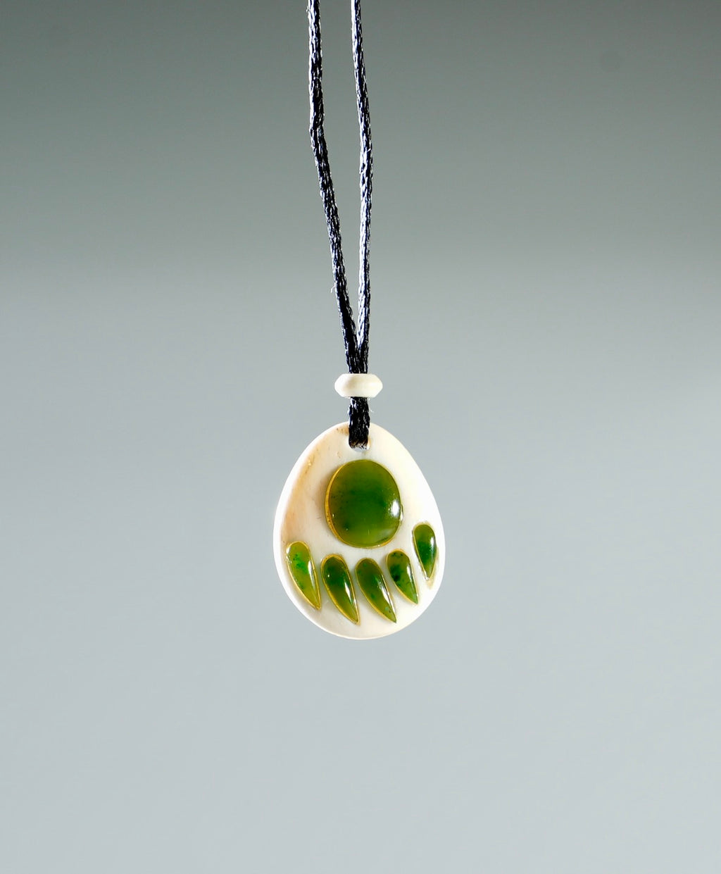 Jade Bear Paw on Bone Necklace #1153