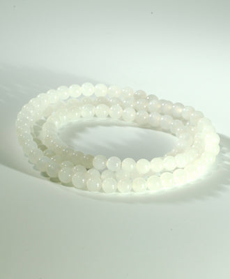 108 Round White Jade Mala Beaded Necklace #1814