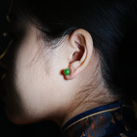 14K POLAR JADE GRADE EAR STUDS #2166