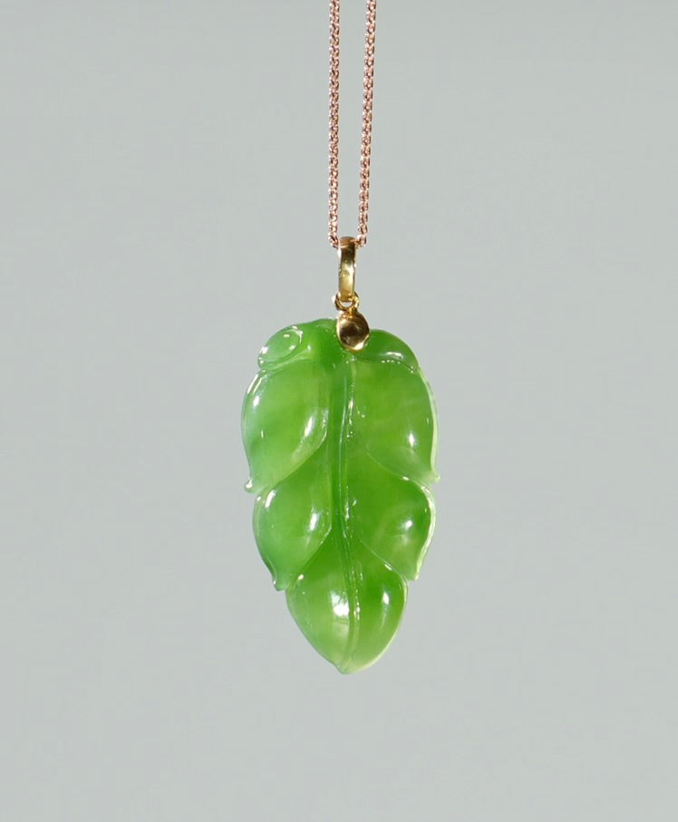18k Siberian Jade Leaf Pendant #1666