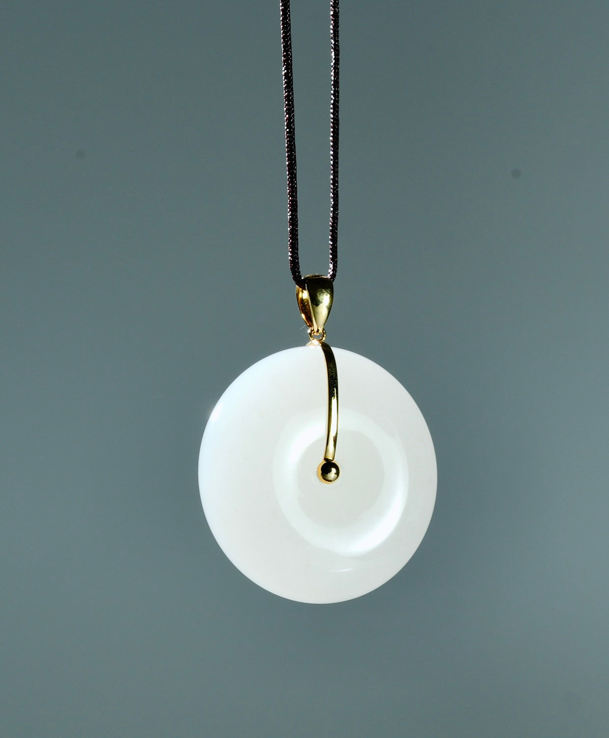 18K White Jade PI Harmony Donut Peace Buckle Pendant #1509