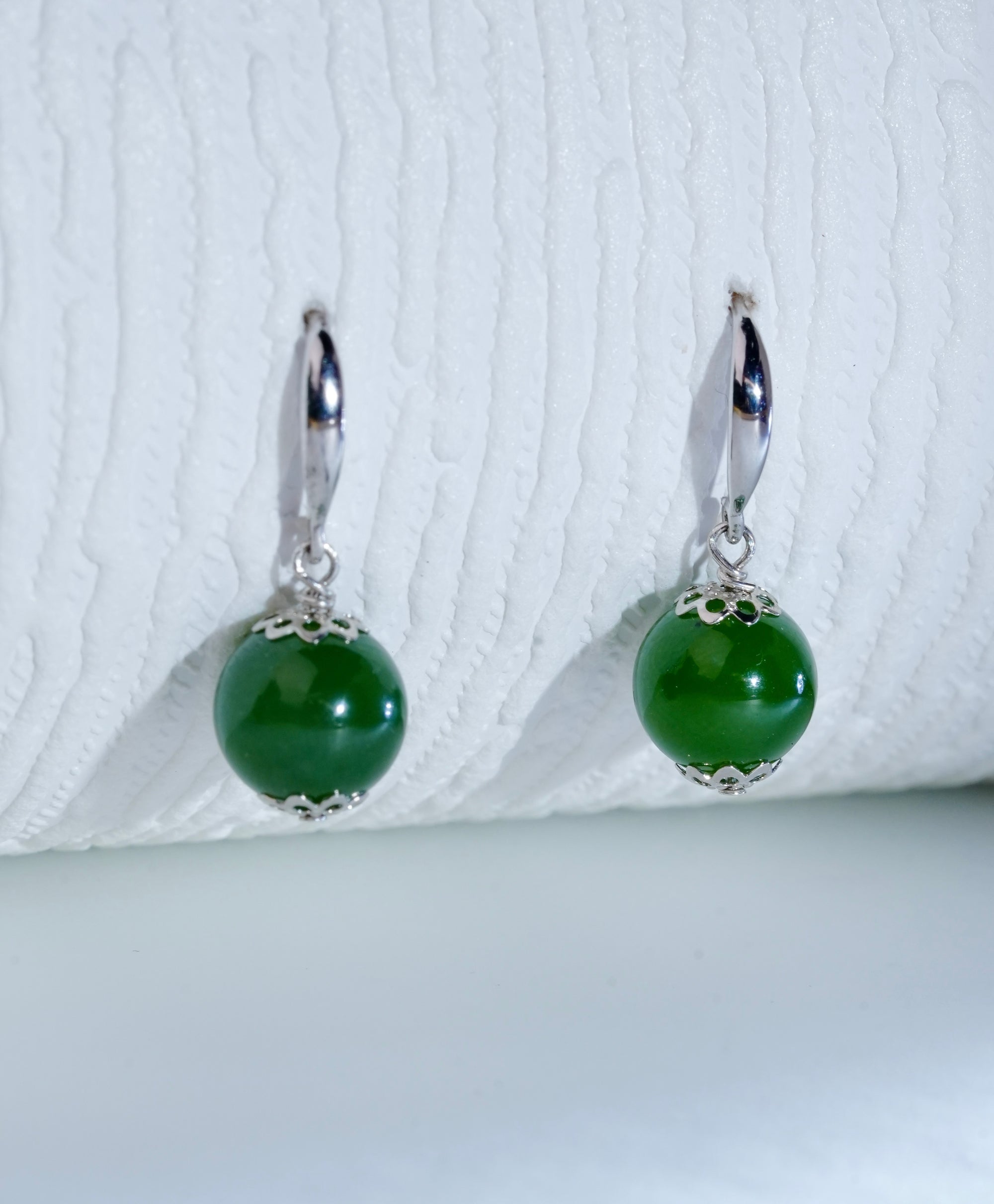 10mm Polar Jade Bead Earrings #2302