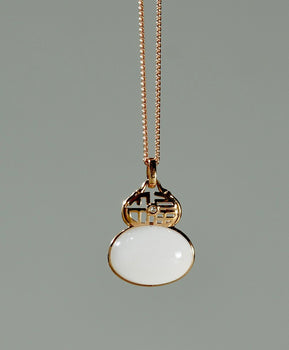 White Jade Gourd Necklace 18K Gold Natural Jade #1312