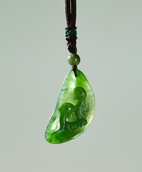 Canadian Polar Jade Pendant Hand Carved Wisdom & Fortune Natural Jade #1426
