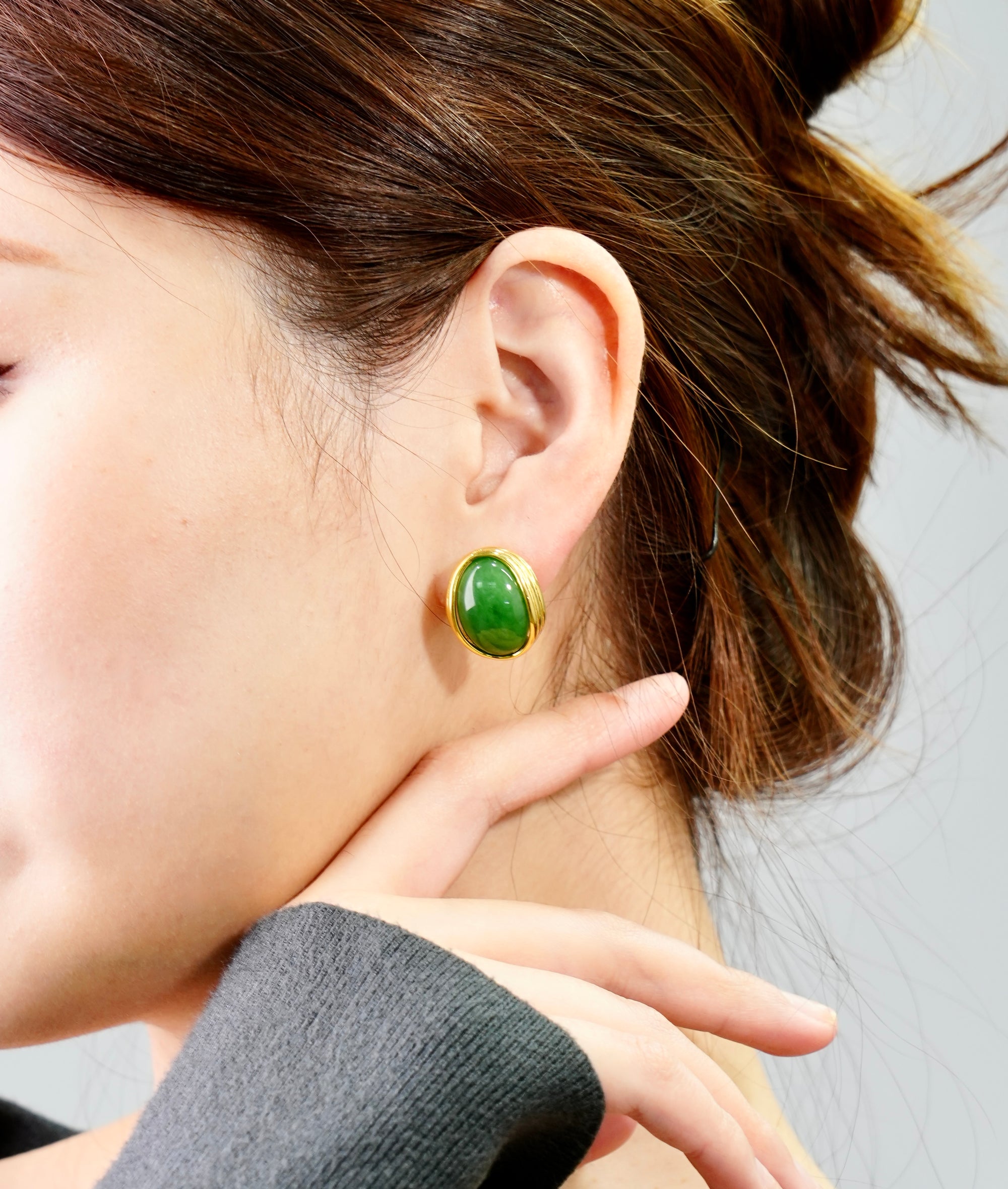 20mm Large Polar Jade Classic Ear Studs #1081