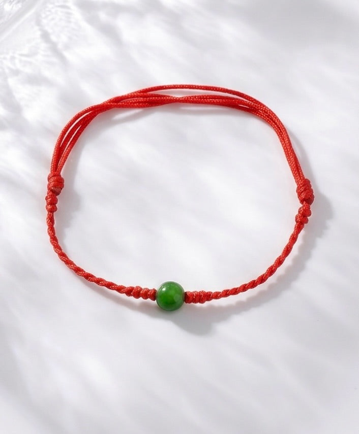 Canadian Polar Jade Lucky Red Bracelet Red String Protection Natural Jade 6mm #1014