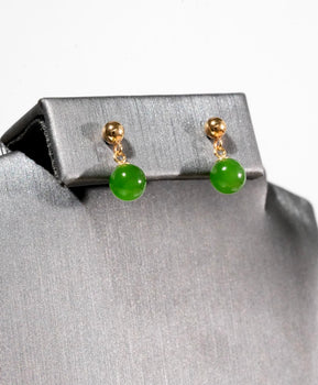 14K Gold Siberian Jade Bead Earrings Natural Jade #3067
