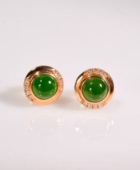 Siberian Jade Ear Studs 18K Gold Natural Jade #2940