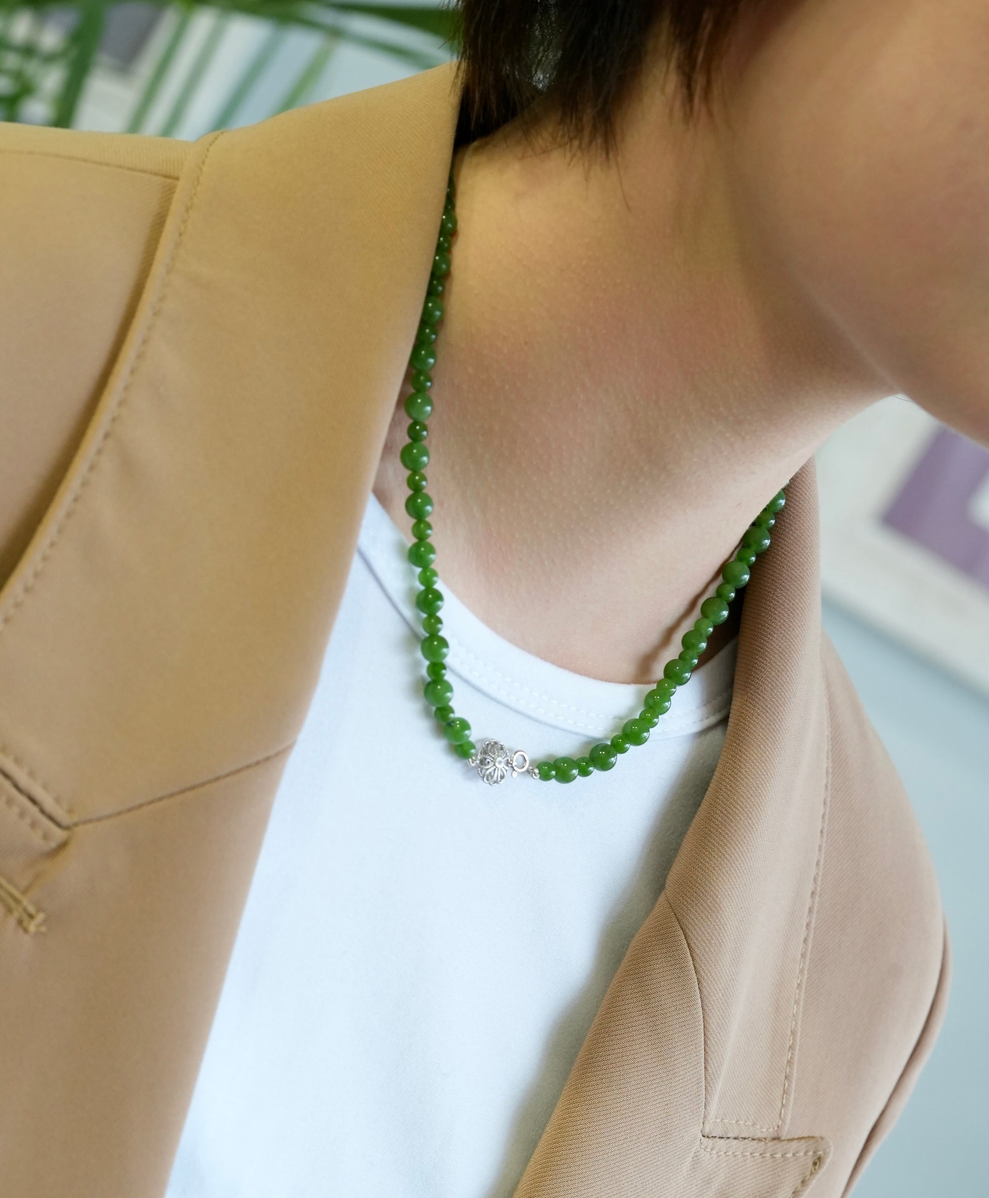 4-6mm Polar Jade Beaded Necklace #2643