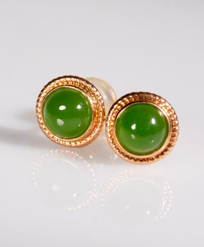 Siberian Jade Ear Studs 18K Gold Natural Jade #2942