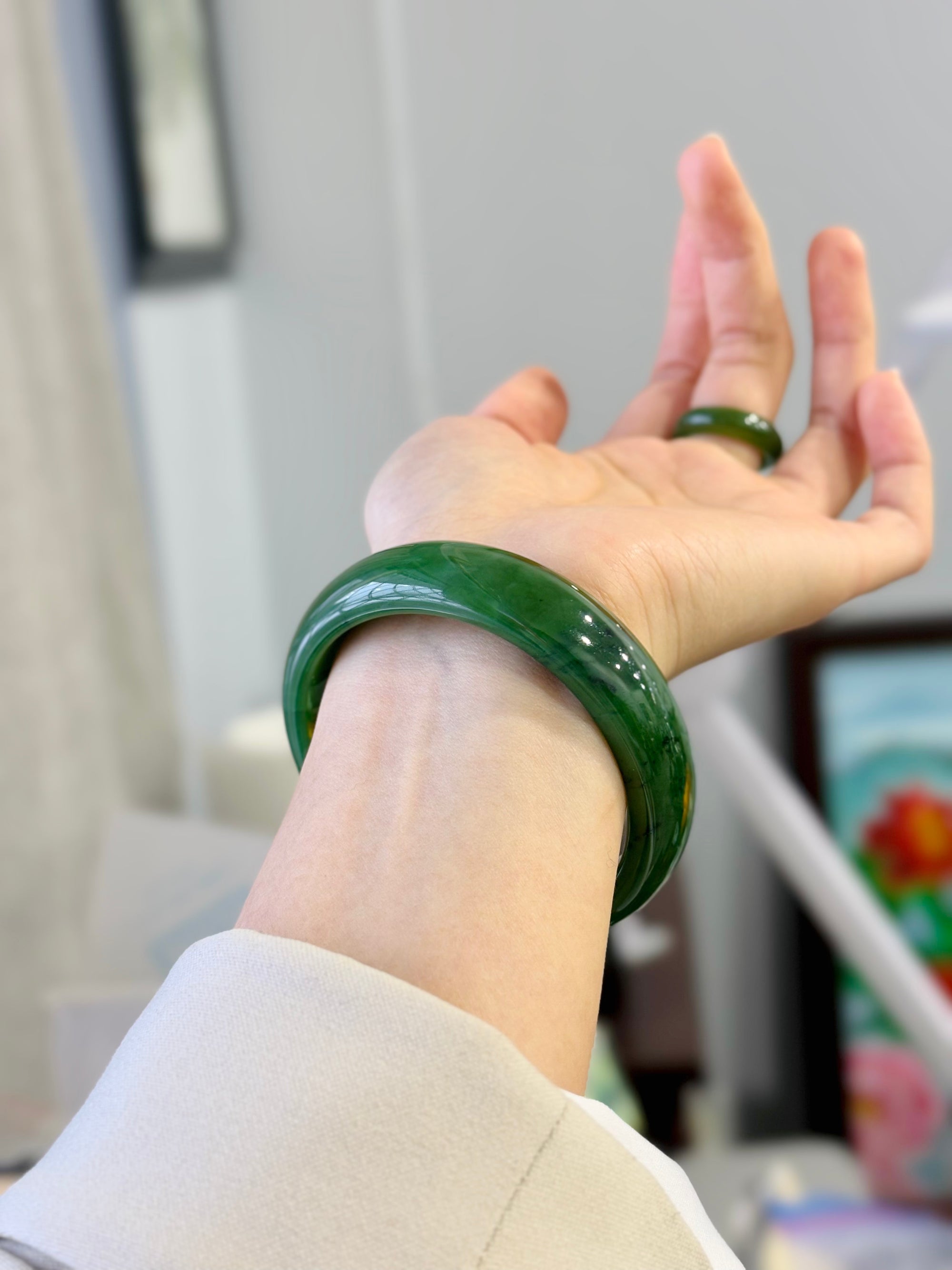 Canadian Polar Jade Bangle Natural Jade Bracelet AA Grade 60mm #1761