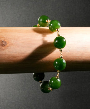 Siberian Jade Beaded Bracelet Starry Design 12mm Natural Jade #2757