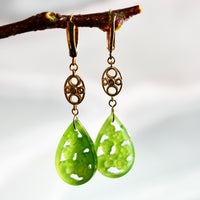 14k Siberian Jade Flower Earrings #2495-1