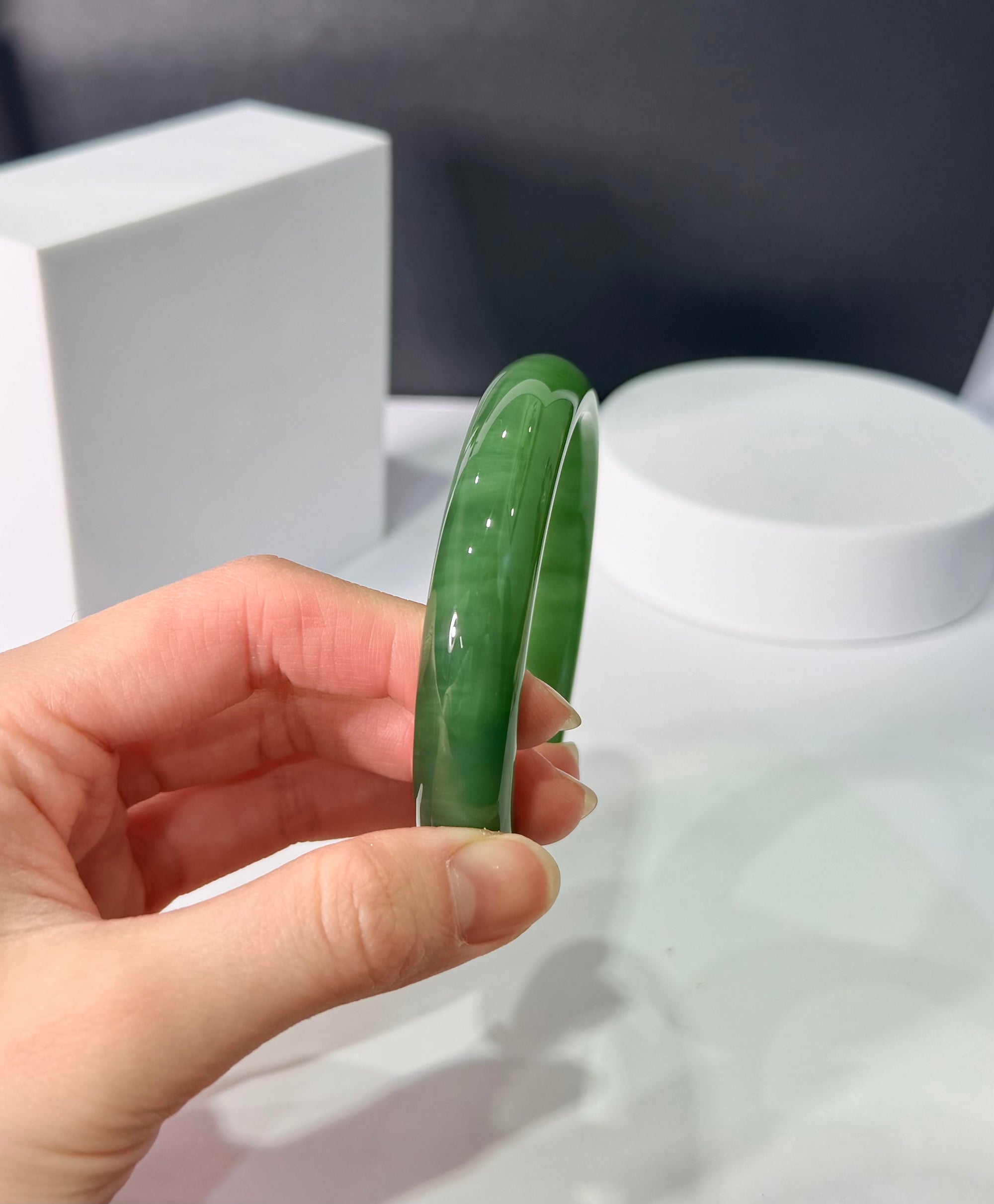 Hetian Jade Bangle Top Grade Chatoyant Natural Jade Bracelet 60.5mm | #556