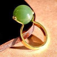 18K 14mm Lucky Bead Jade Ring #2895