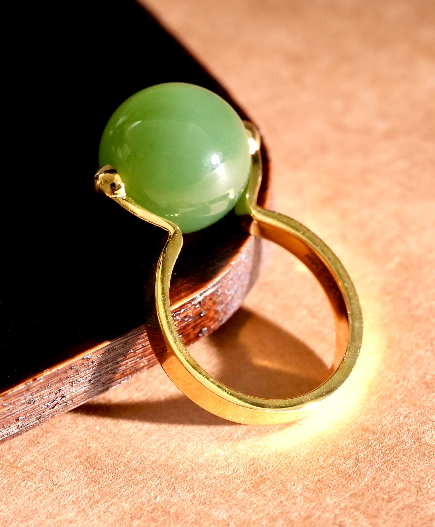 18K 14mm Lucky Bead Jade Ring #2895