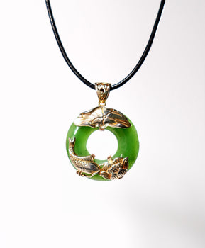 Polar Jade Peace Buckle Pendant Ping An Kou Golden Fish Lotus Natural Jade #1332-2