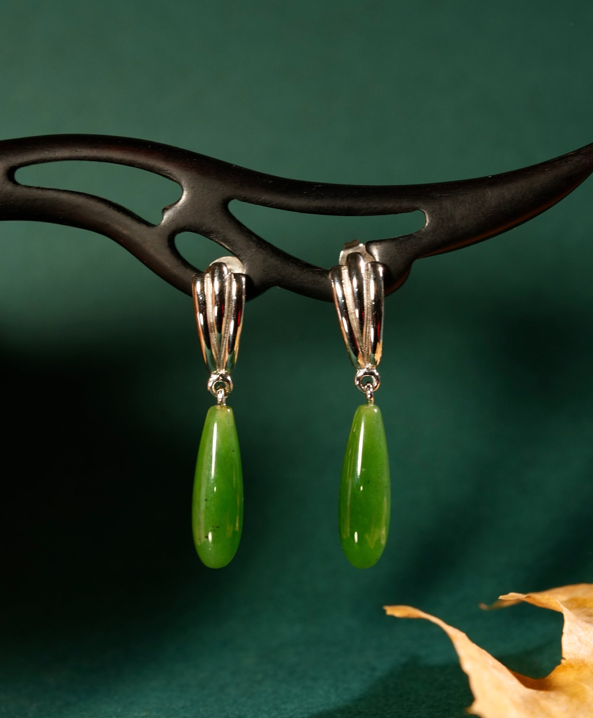 AAA Teardrop Polar Jade Earrings #1068