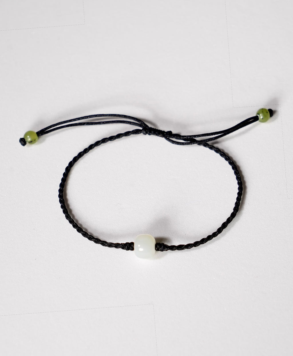 6mm Eternal Fortune White Jade Black Cord Bracelet #3082