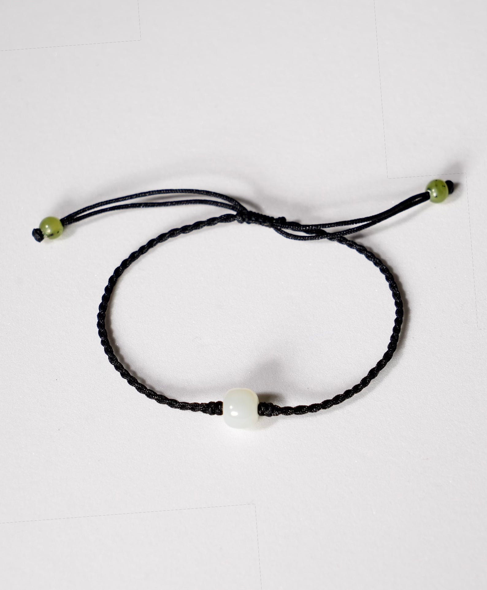 6mm Eternal Fortune White Jade Black Cord Bracelet #3082