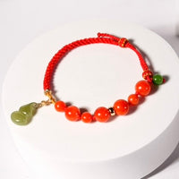Hetian Jade Gourd Red Carnelian Red Cord Bracelet #1306