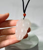 Siberian White Jade Mutton Fat Leaf Pendant Top Grade 18K Gold Natural Jade 54mm #1556