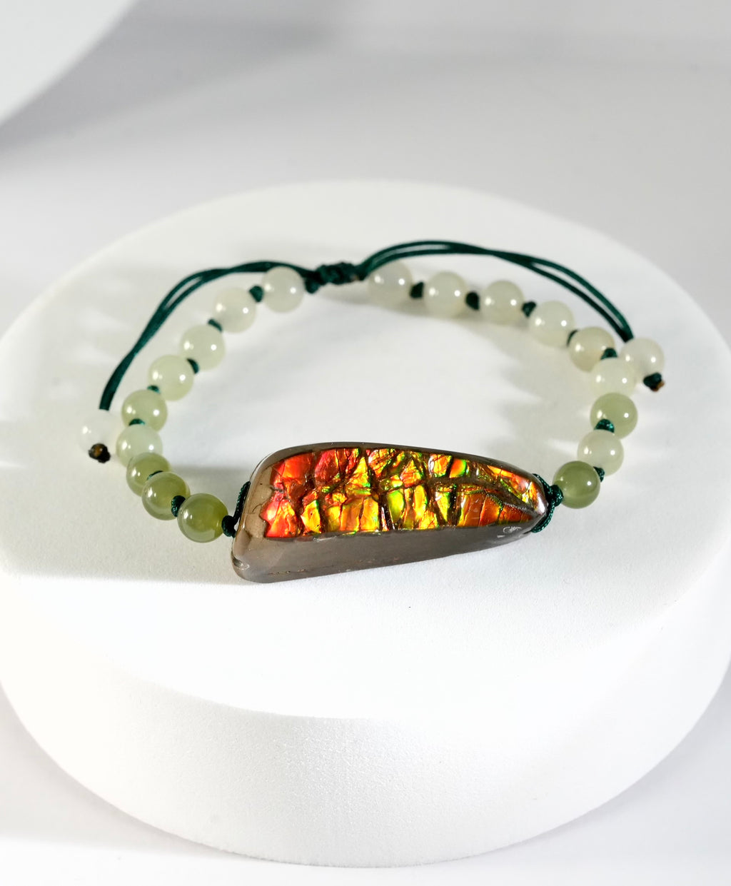 Double-Side Ammolite Hetian Jade Bracelet #1313