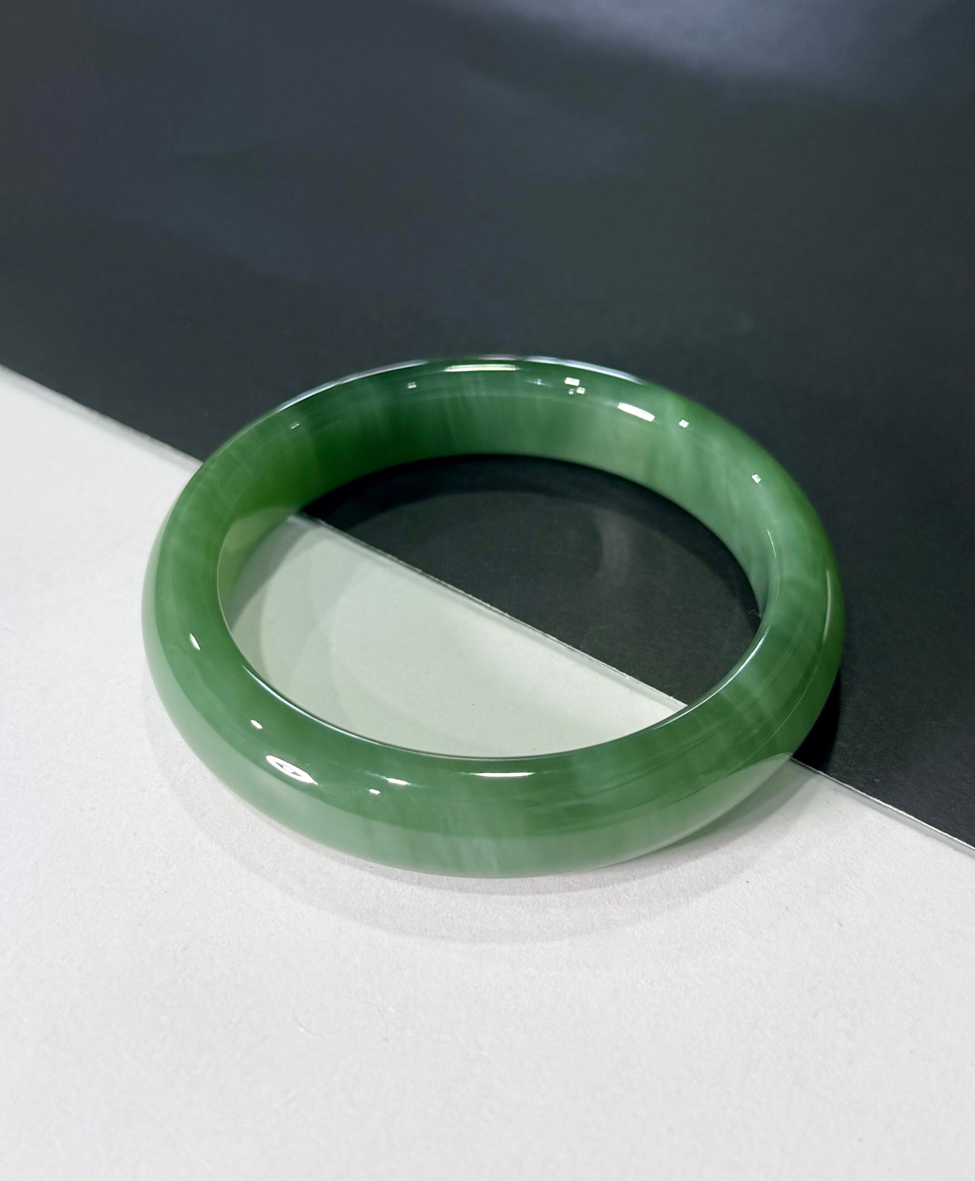 Siberian Jade Bangle Chatoyant Natural Jade Bracelet 56mm #1153