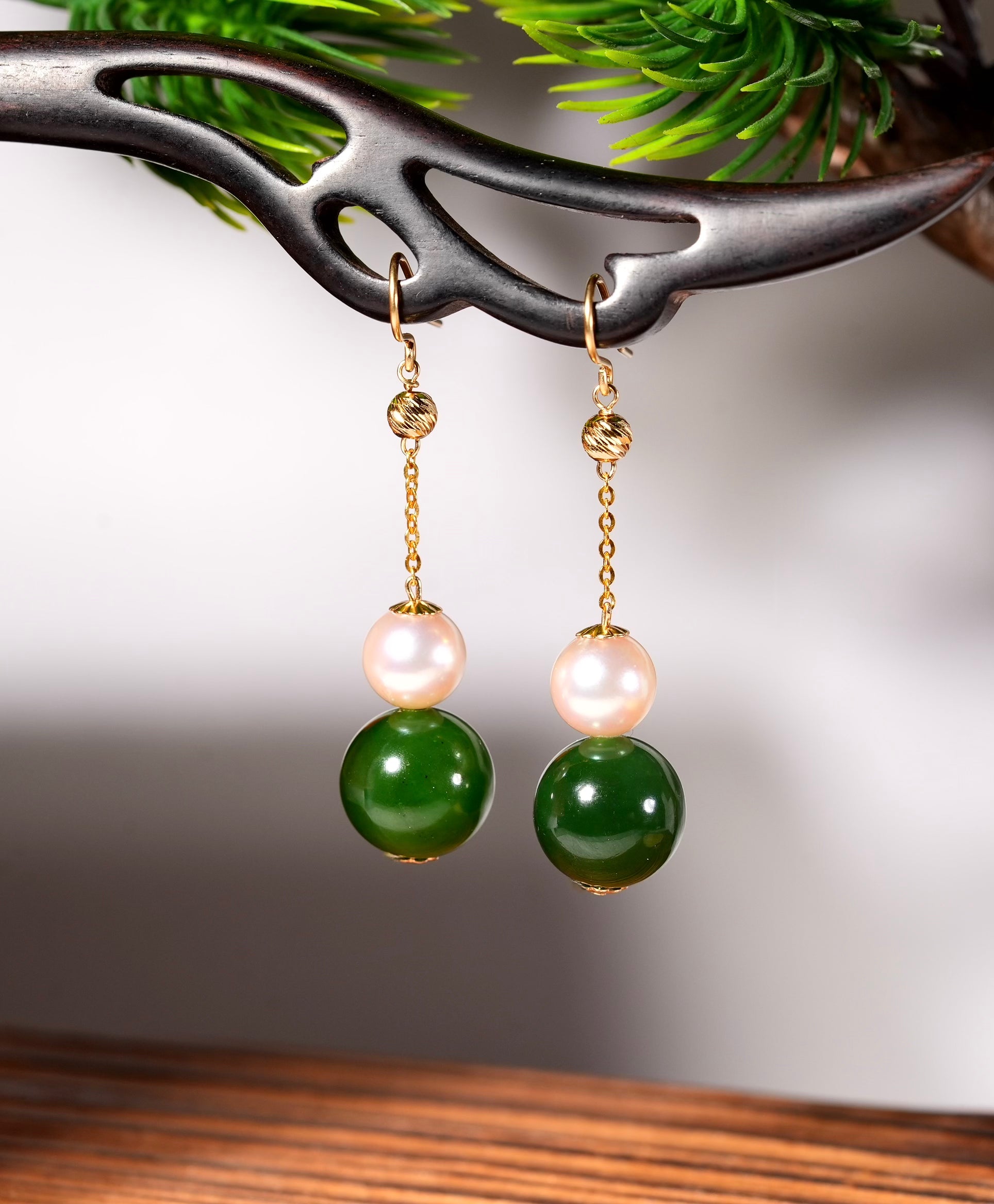 18K Polar Jade & Akoya Pearl Earrings
