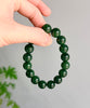Siberian Jade River Jade Beaded Bracelet Spinach Vivid Green 12mm Natural Jade #2316