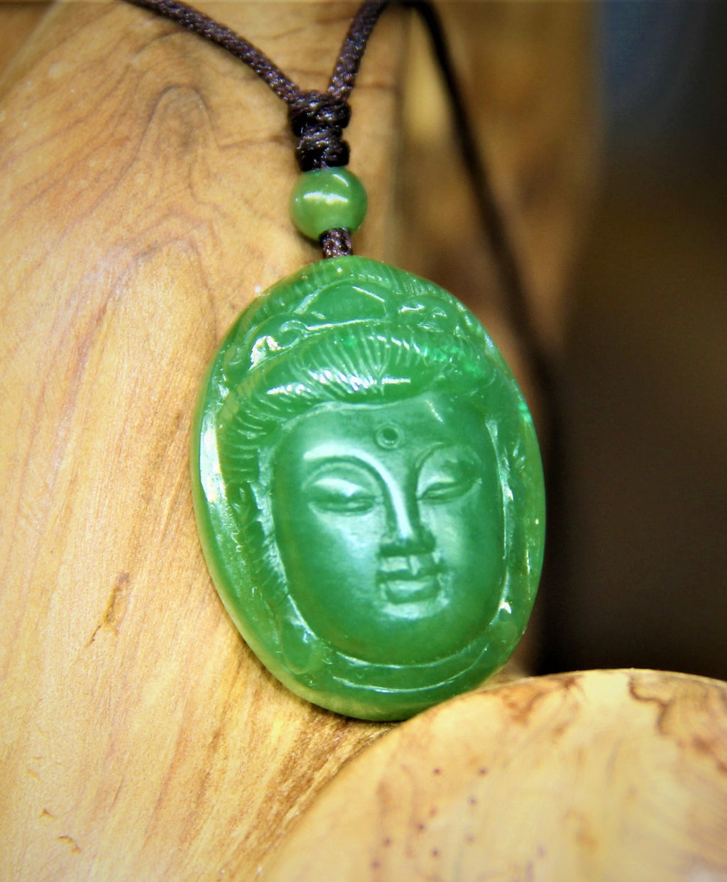 Hand-Carved Guanyin Polar Jade Necklace #1762