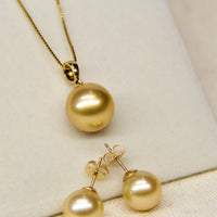 SOUTH SEA GOLD PEARL EARRINGS & PENDANT #1620