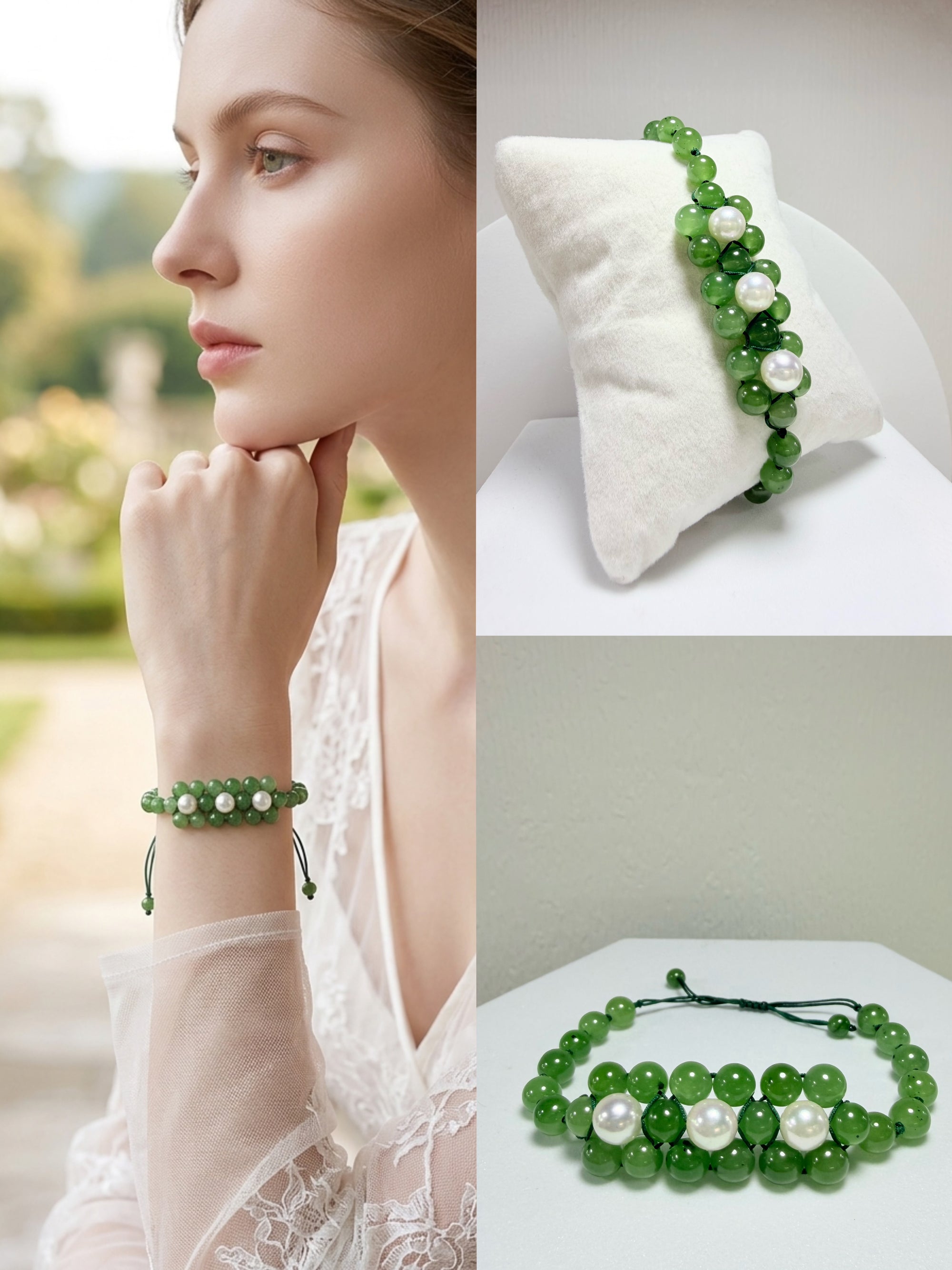 Jade And Pearl Hand-braided Bracelet|#5017