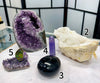 White Crystal Treasure Bowl, Black Tourmaline, Purple Fluorite, Amethyst and Ammolite