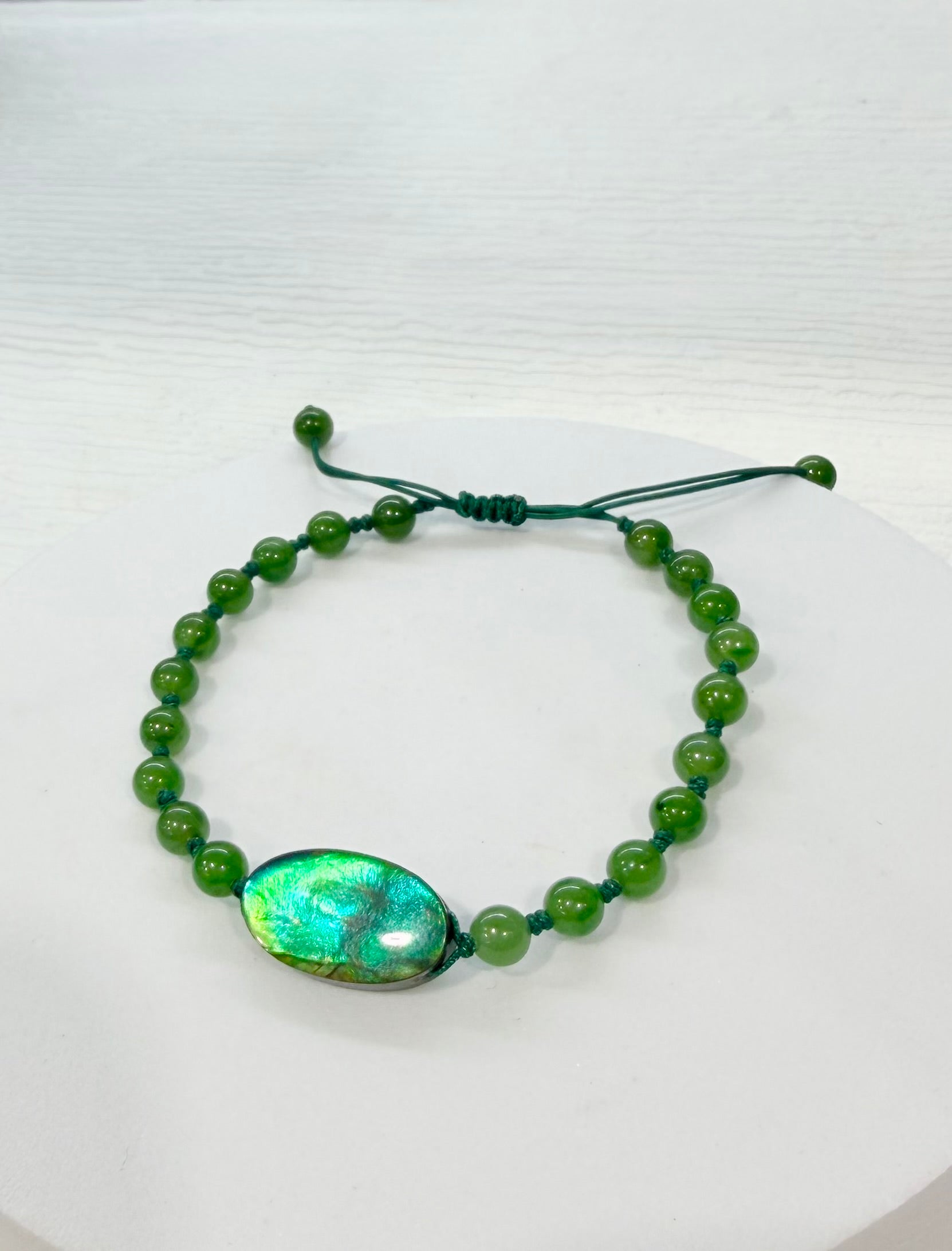Canadian Polar Jade & Ammolite Bracelet - Handcrafted Protection & Good Luck Talisman｜#3250