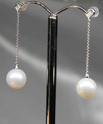 CULTURED FRESHWATER PEARL DIAMOND EARRINGS #1619