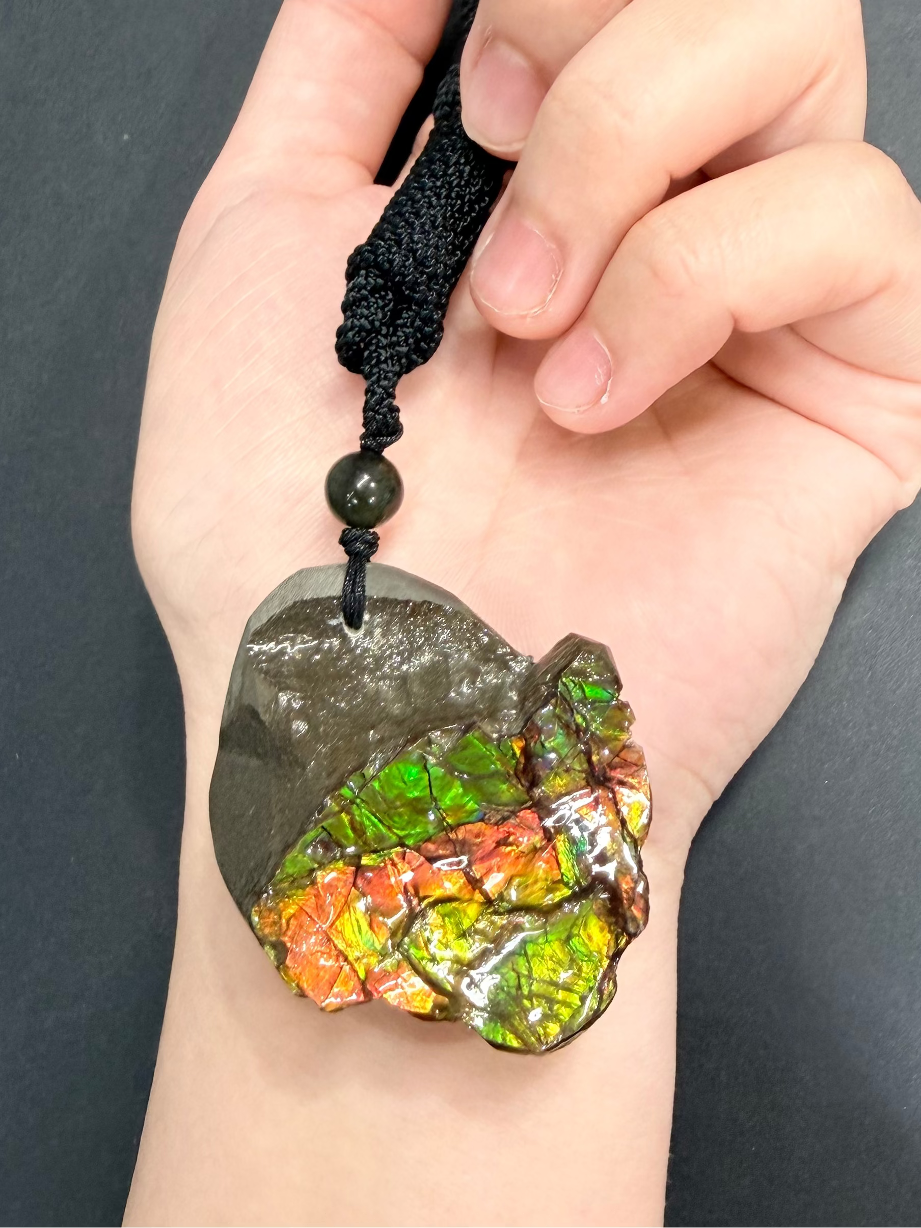 Natural Ammolite Polished One Piece Stone Pendant Treasure Bowl | #5009