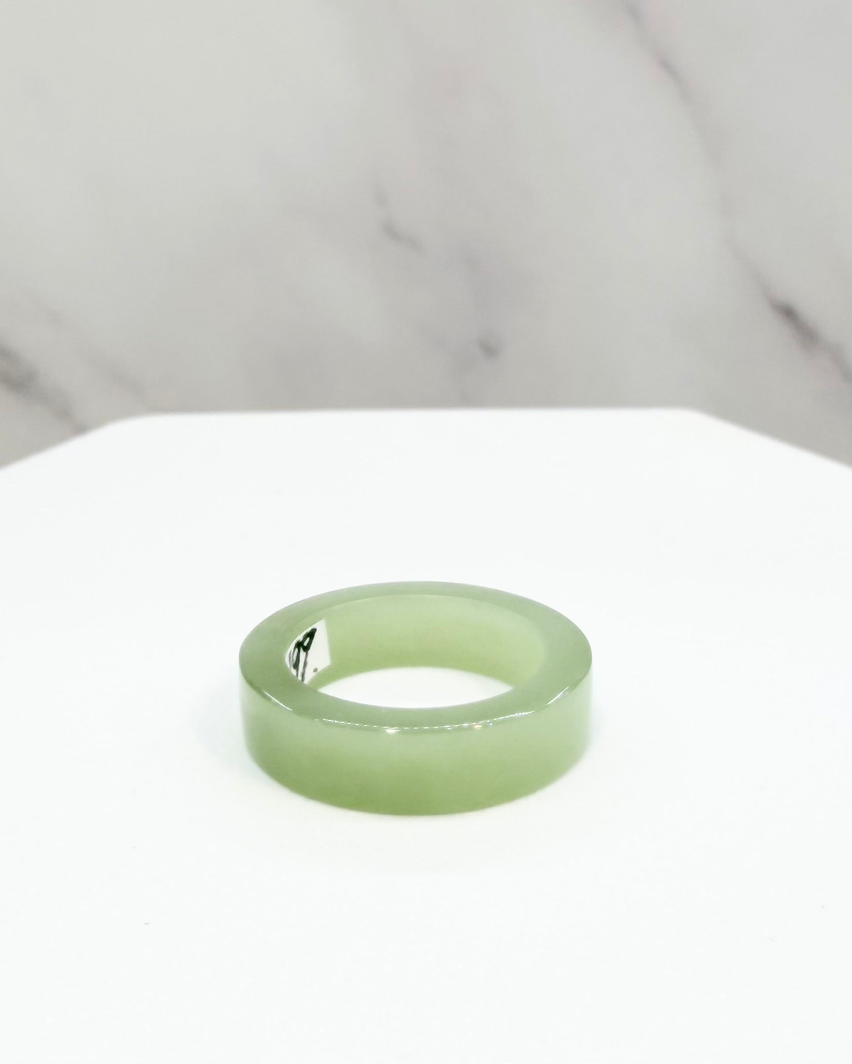 Natural Hetian Nephrite Jade Flat Band Ring – Lake Green Size 7| Certified in Canada|#5034